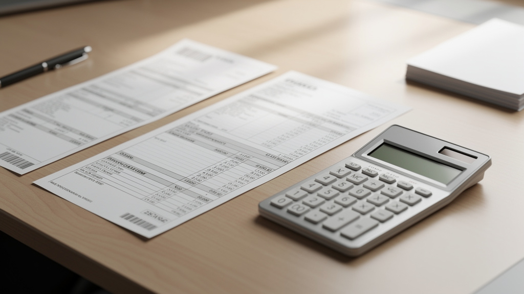Bulletins de salaire et calculatrice sur un bureau