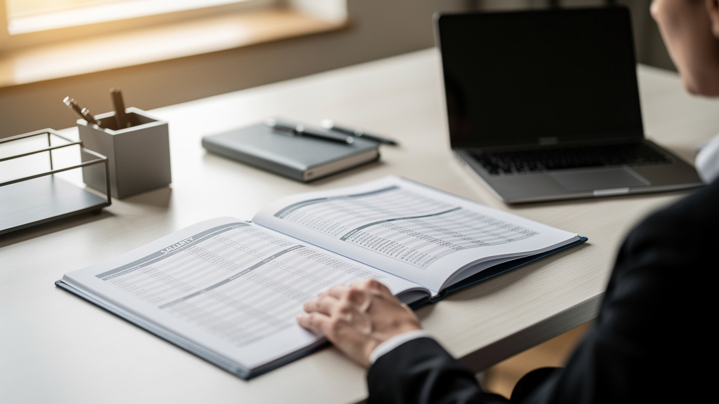 Responsable RH consultant une grille de salaires à son bureau