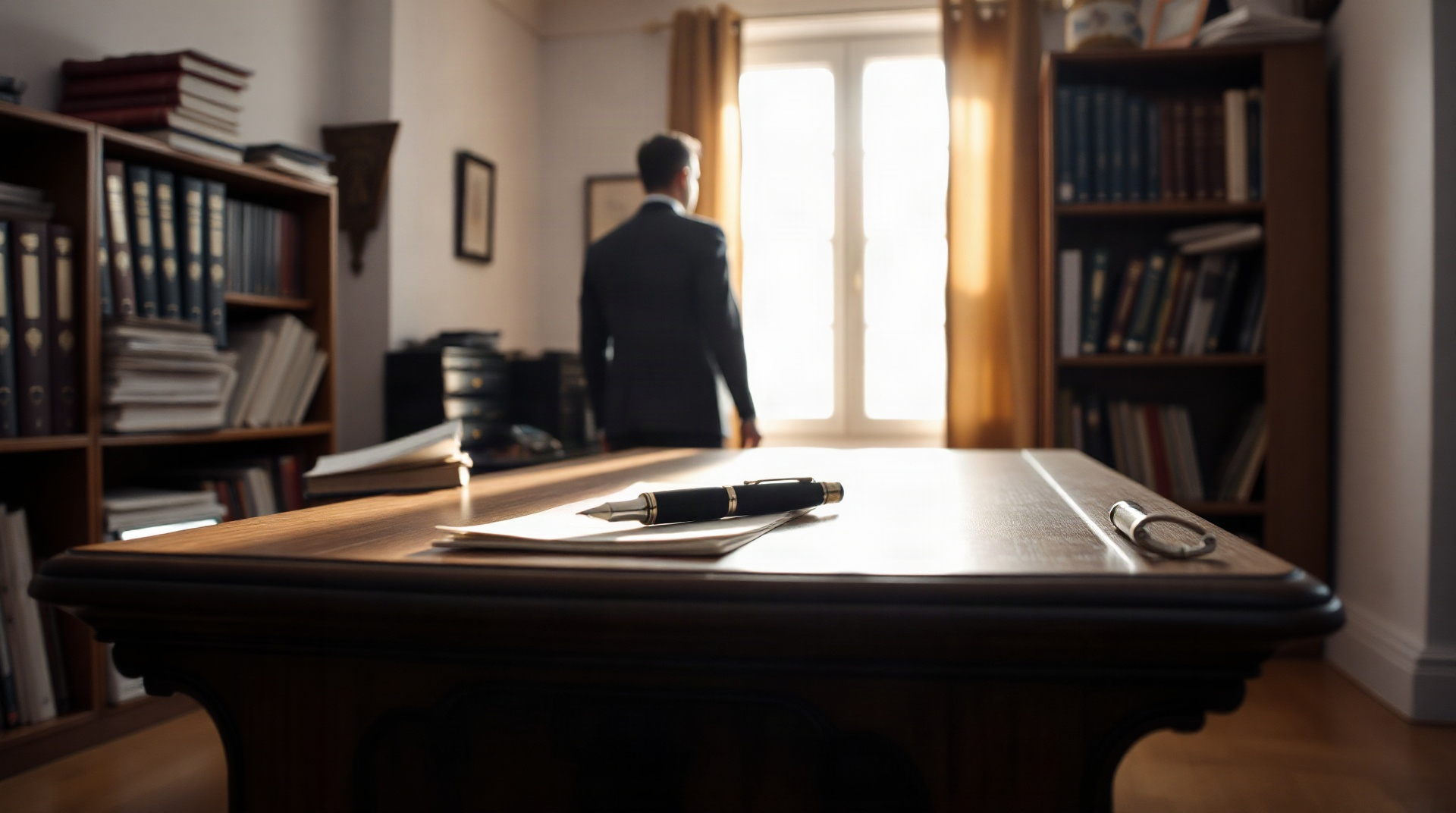 Acte de décès et stylo posés sur un bureau administratif