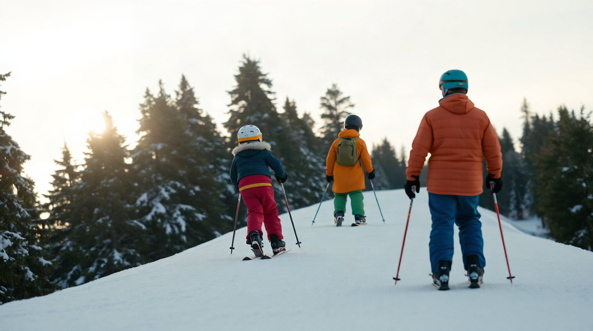 Famille avec enfants profitant d'une journée de ski sur une piste enneigée en montagne