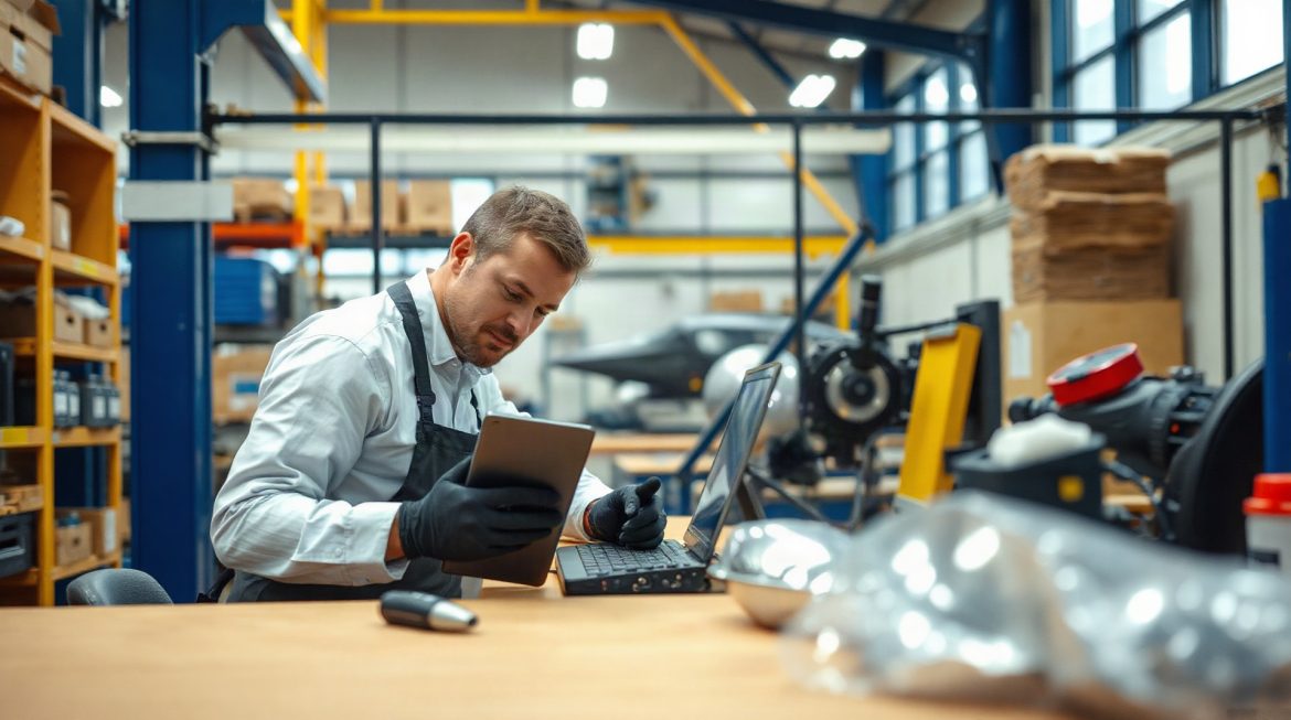 Technicien de production dans un atelier aéronautique