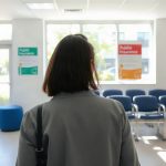 Assuré au guichet de la CPAM remettant un formulaire de demande d'autorisation