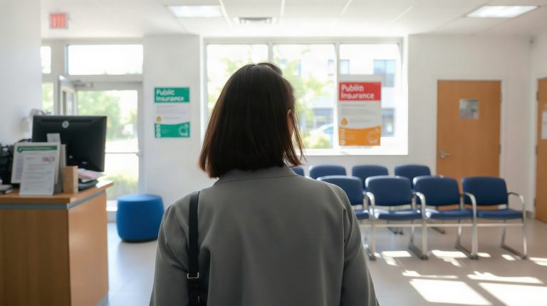 Assuré au guichet de la CPAM remettant un formulaire de demande d'autorisation