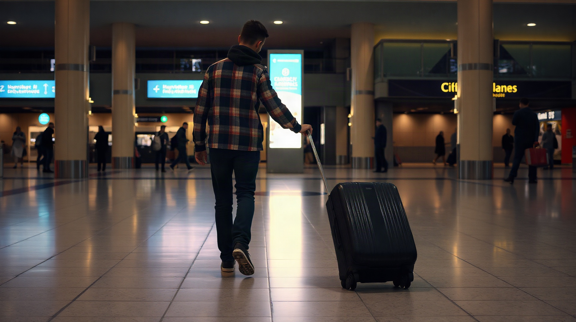 Panneau publicitaire lumineux dans un terminal d'aéroport international